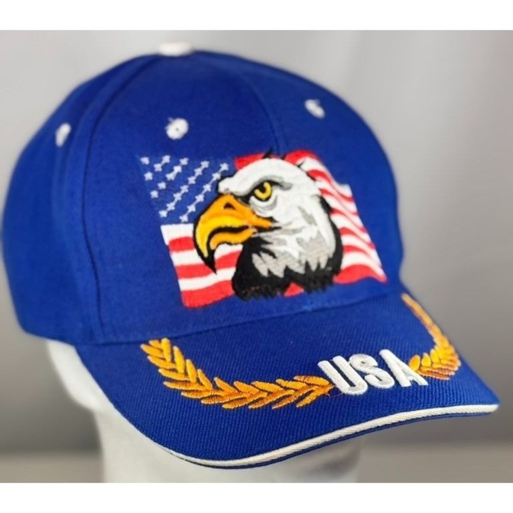 USA Eagle American Flag Patriotic‎ Hat Adjustable Snapback Blue Embroidered Cap